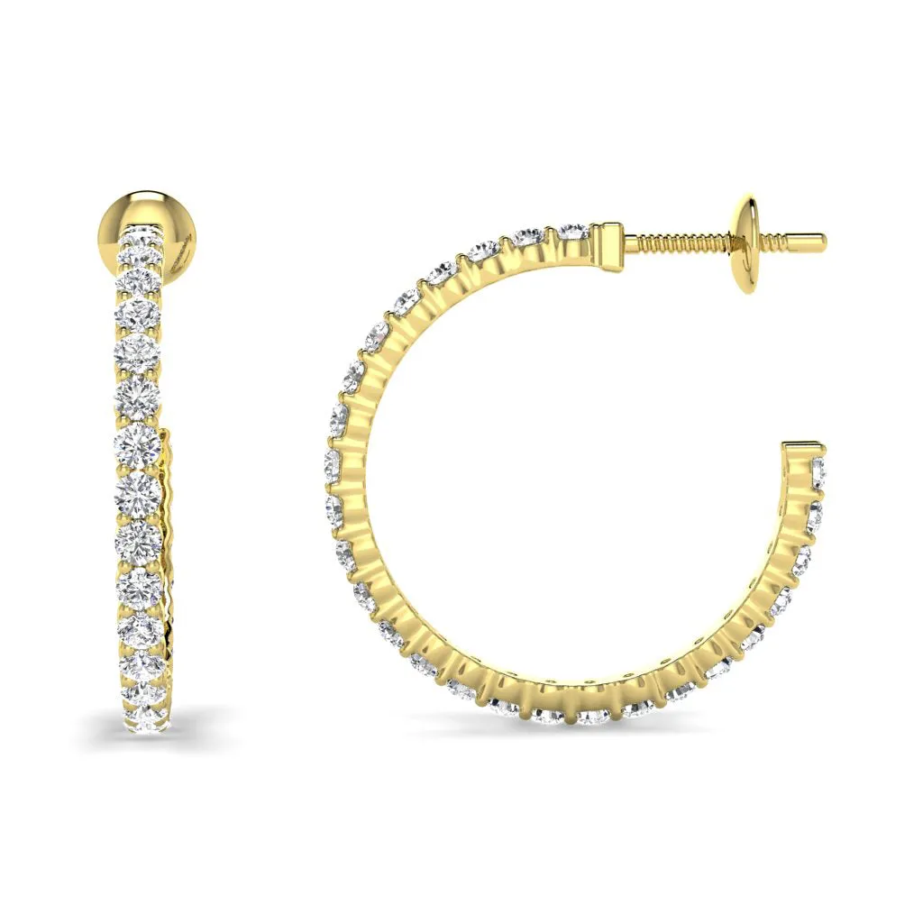 1.00 CT Round Cut Diamonds - Hoop Earrings