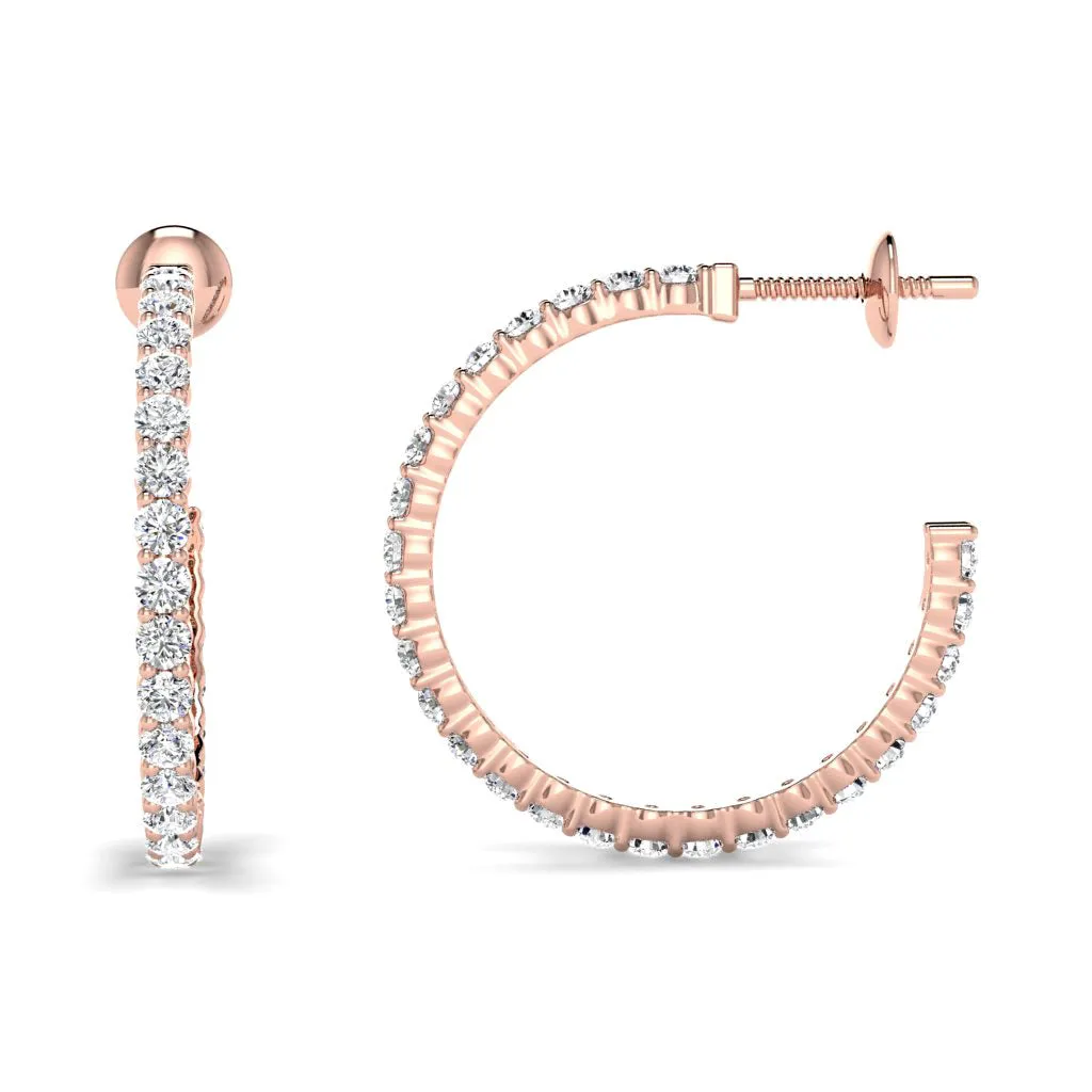 1.00 CT Round Cut Diamonds - Hoop Earrings