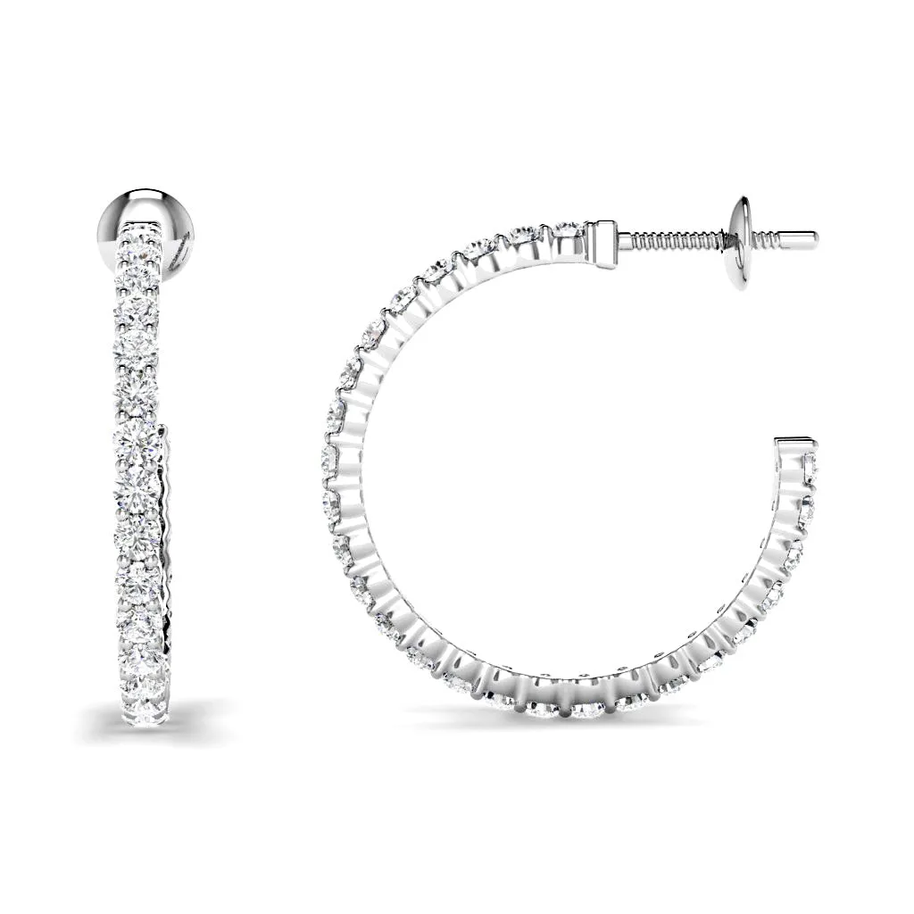 1.00 CT Round Cut Diamonds - Hoop Earrings