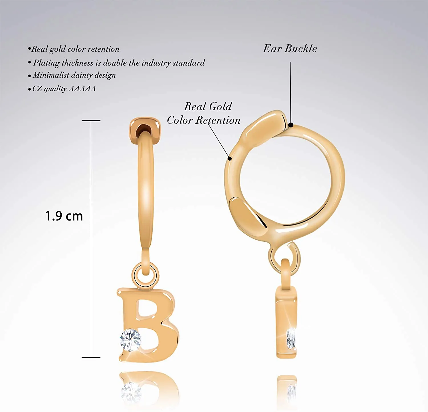 14K Gold Initial Charm Hoop Huggie Earring Handmade Personalized Alphabet Letter CZ Simulated Diamond Cute Hoop Dangle Earrings Gift for Women