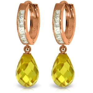 14K Solid Rose Gold Cubic Zirconia Dangling Jewelry Hoop Earrings