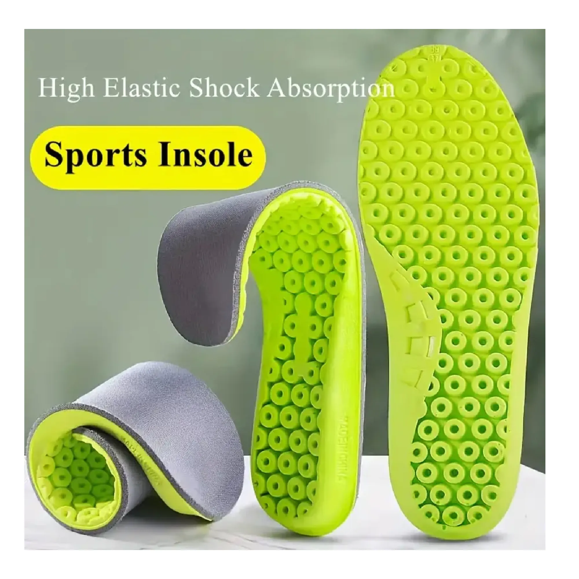 1Pair Trendy Sports Shock Absorption Insoles, High Elastic Deodorant Comfortable Running Sneaker Insoles