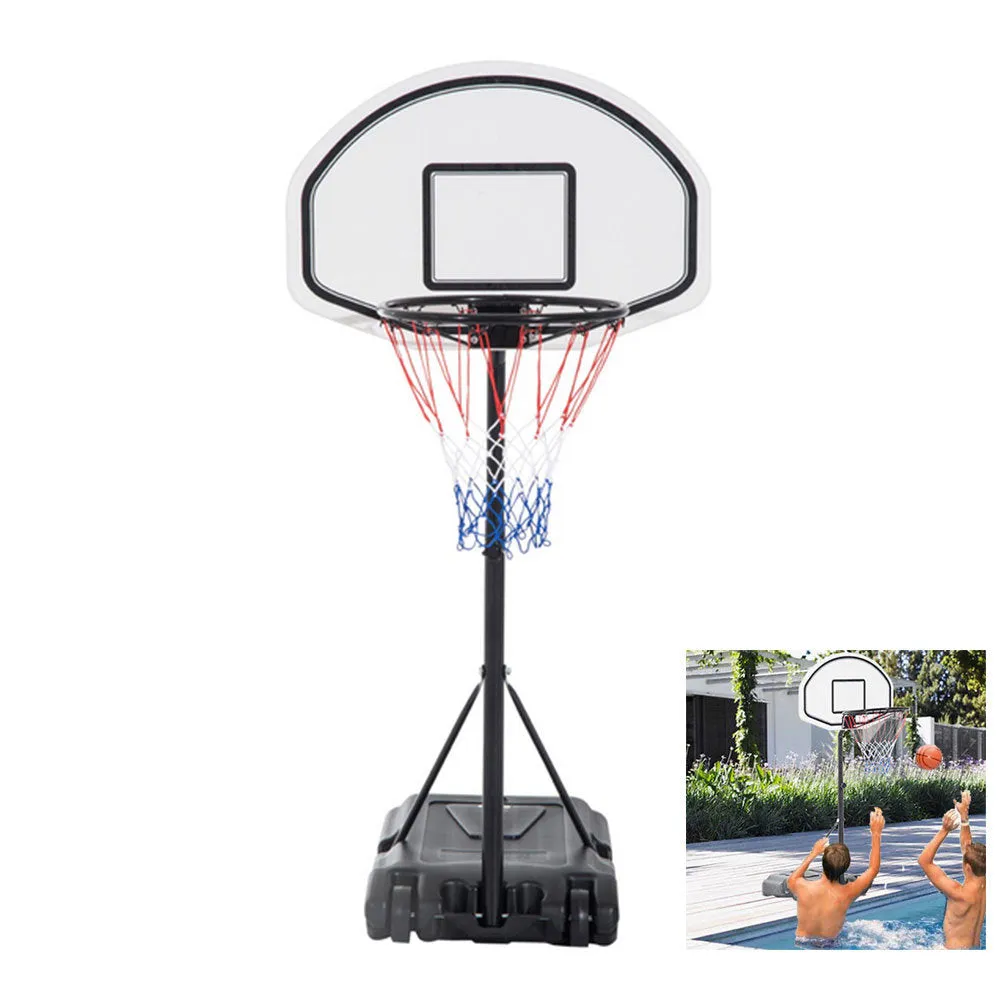 28" x 19" Backboard Adjustable Pool Basketball Hoop System Stand Kid Poolside Swimming Water Maxium Applicable Ball Model 7# White & Black