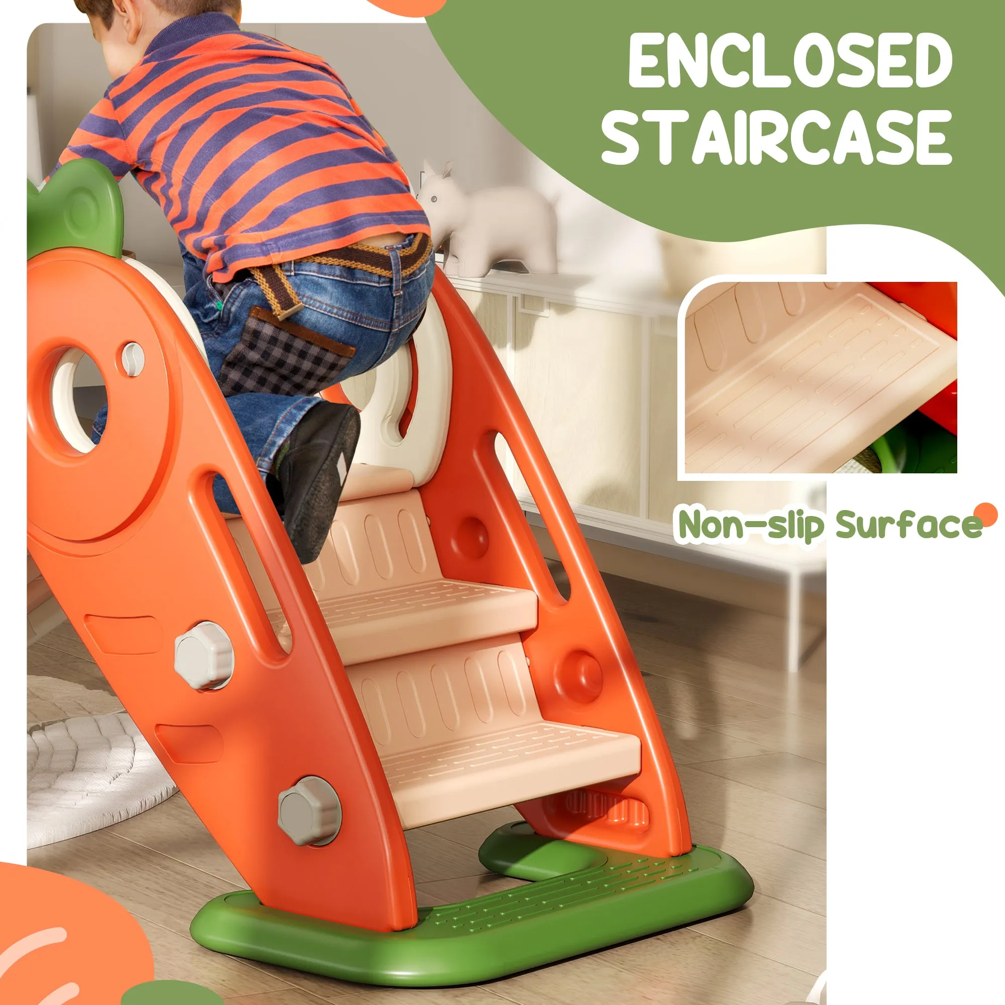 3 in 1 Kids Slide, Carrot-themed Foldable Indoor Slide for 1-3 Years