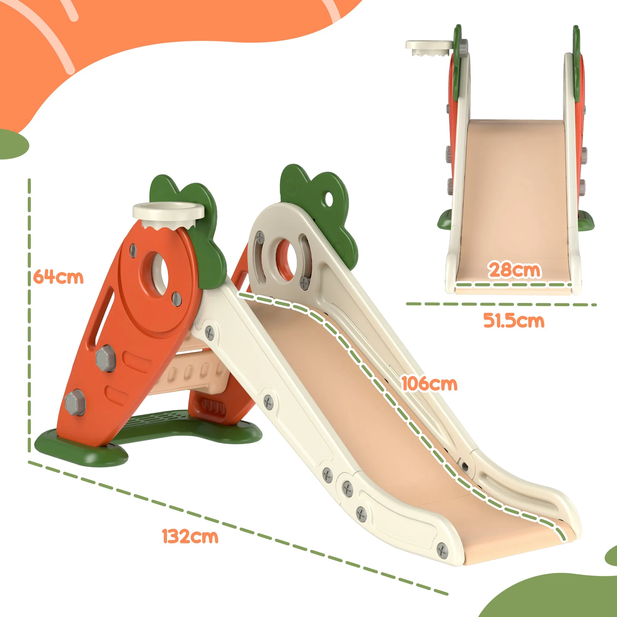 3 in 1 Kids Slide, Carrot-themed Foldable Indoor Slide for 1-3 Years