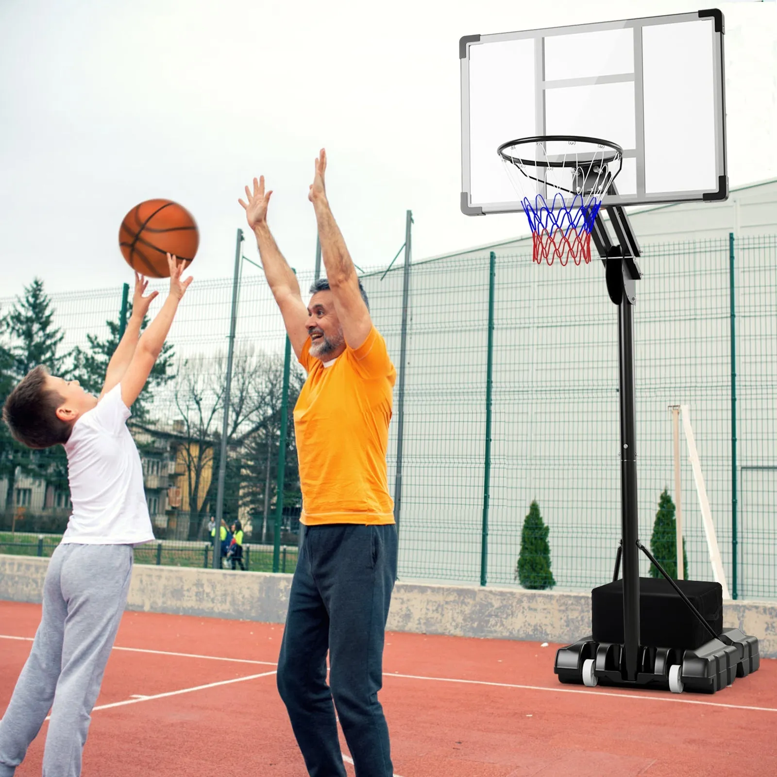 4.9-10 FT Adjustable Basketball Hoop with Shatterproof Backboard and Free Weight Bag