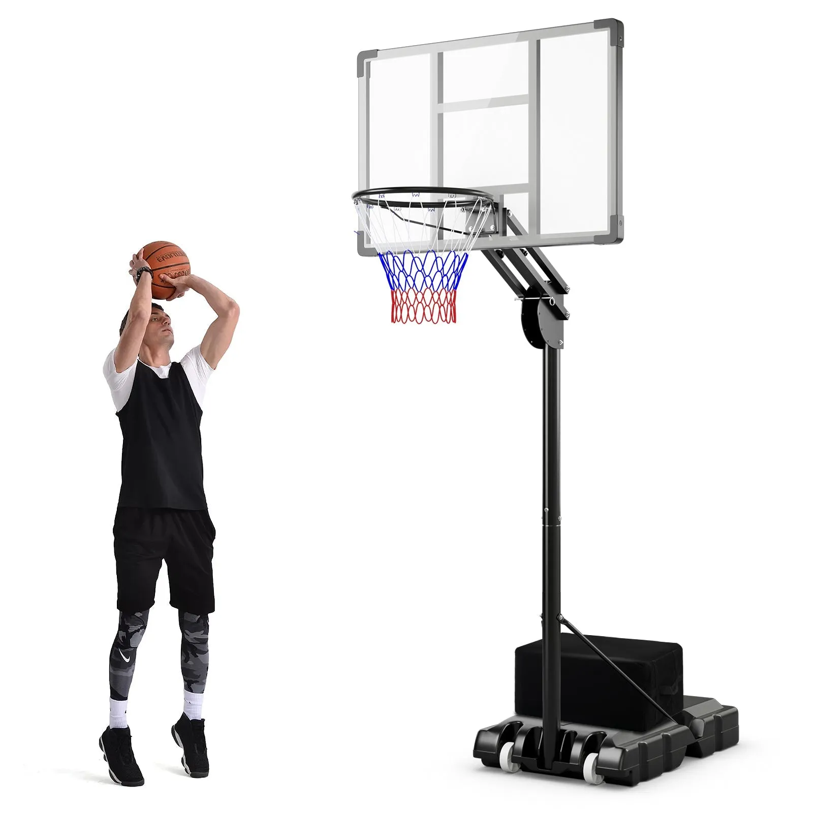 4.9-10 FT Adjustable Basketball Hoop with Shatterproof Backboard and Free Weight Bag