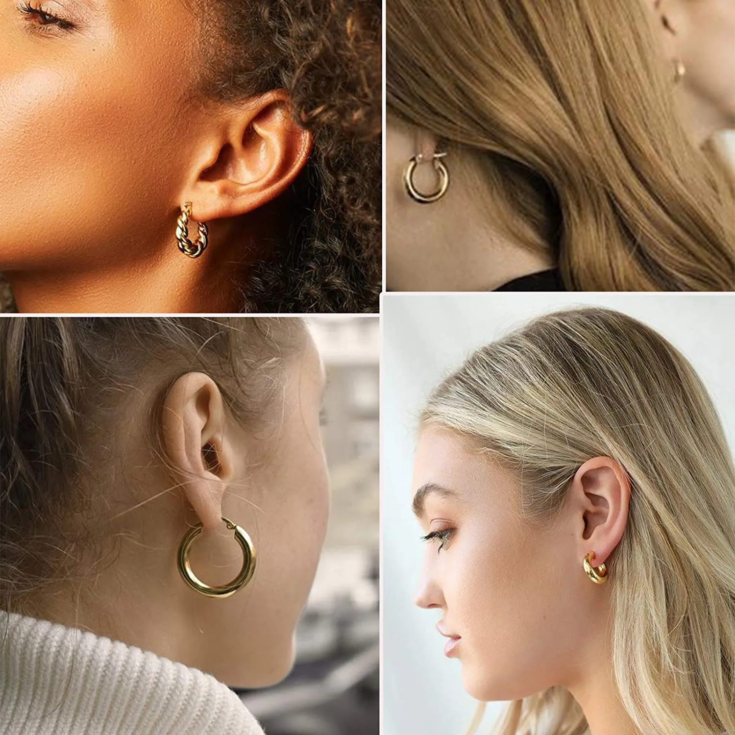 6 Pairs Gold Chunky Hoop Earrings Set for Women Hypoallergenic Thick Open Twisted Huggie Hoop Jewelry for Birthday/Christmas Gifts