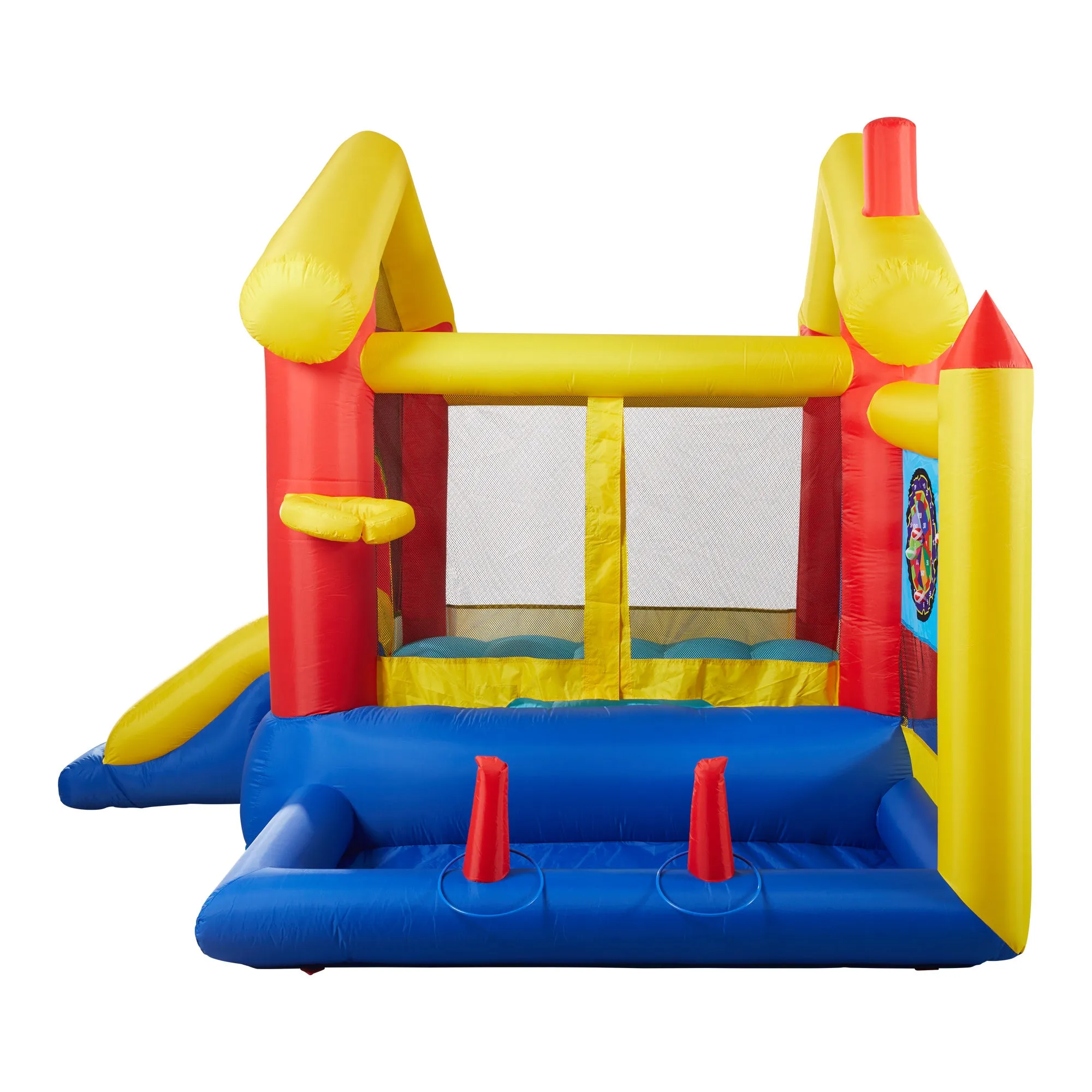 8 in 1 Inflatable Bounce House with Blower Basketball Hoop Ocean Balls Ring-toss Game Target and Sticky Ball Game for Kids