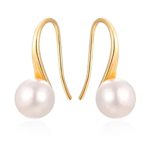 925 Sterling Silver Hoop Handpicked AAA  Quality 7.5-8mm White Freshwater Cultured Pearl Dangle Drop Earrings Jewelry for Women Girls Gold Hook Pearl Earring