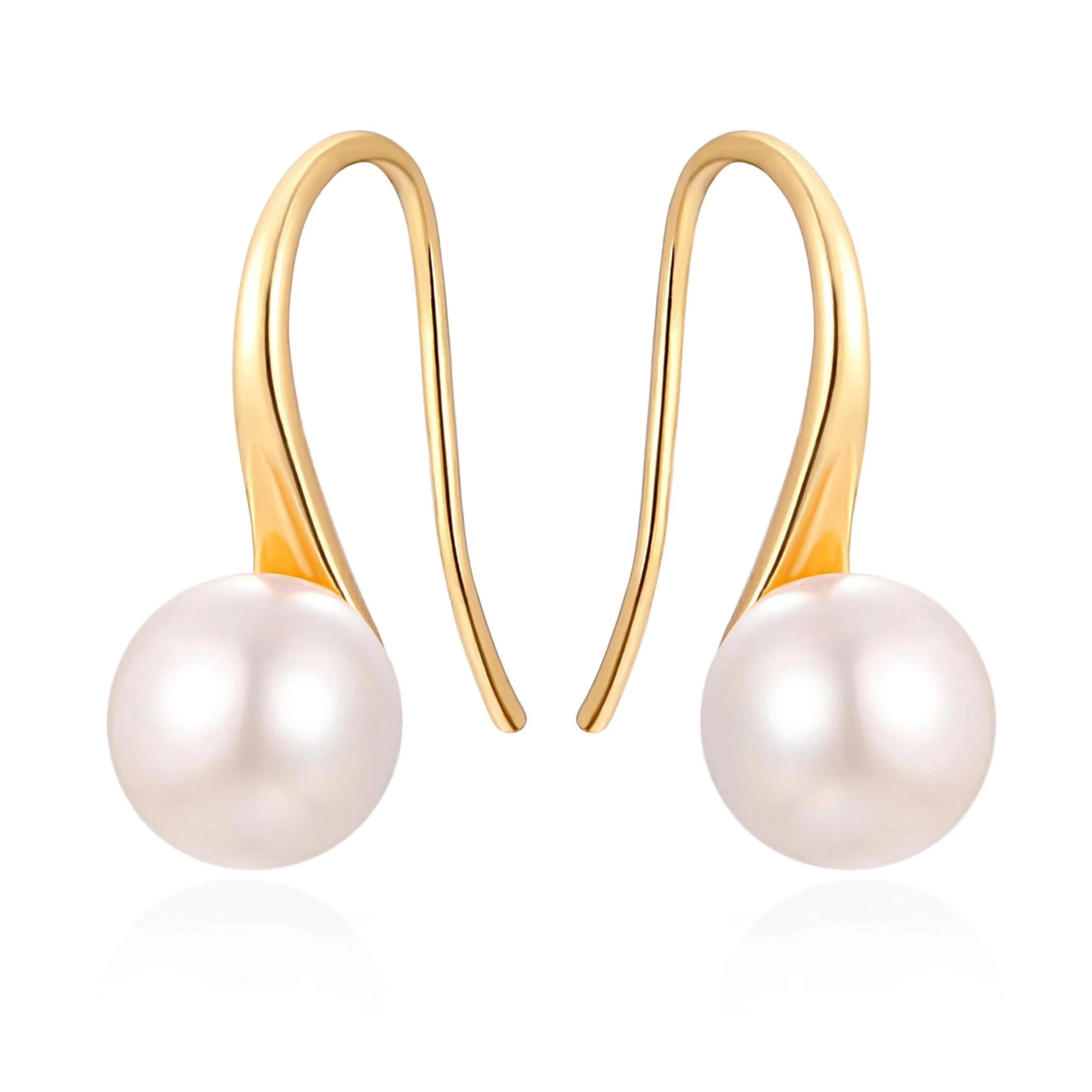 925 Sterling Silver Hoop Handpicked AAA  Quality 7.5-8mm White Freshwater Cultured Pearl Dangle Drop Earrings Jewelry for Women Girls Gold Hook Pearl Earring