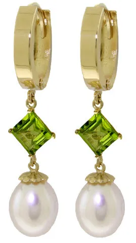 9.5 Carat 14K Solid White Gold Hoop Earrings Natural Pearl Peridot