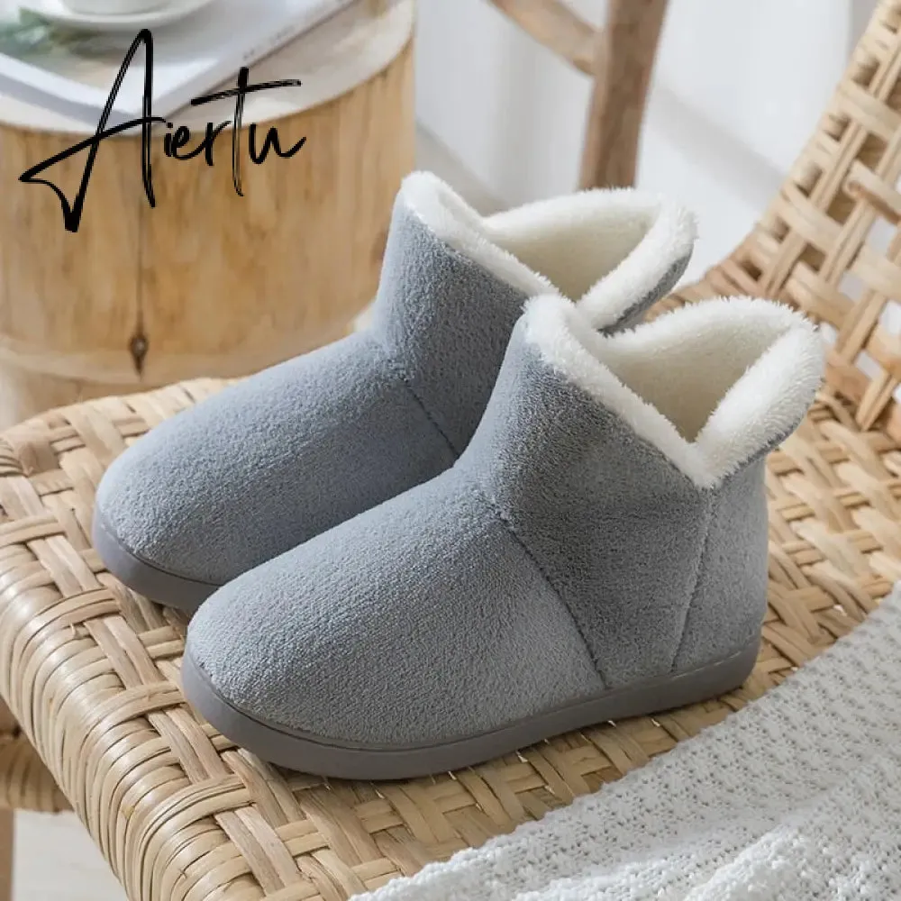 Aiertu Women Winter Slippers Warm Plush Slip-on Couples Home Floor Shoes Anti-slip Comfortable Flats Female Warm Faux Fur Slippers