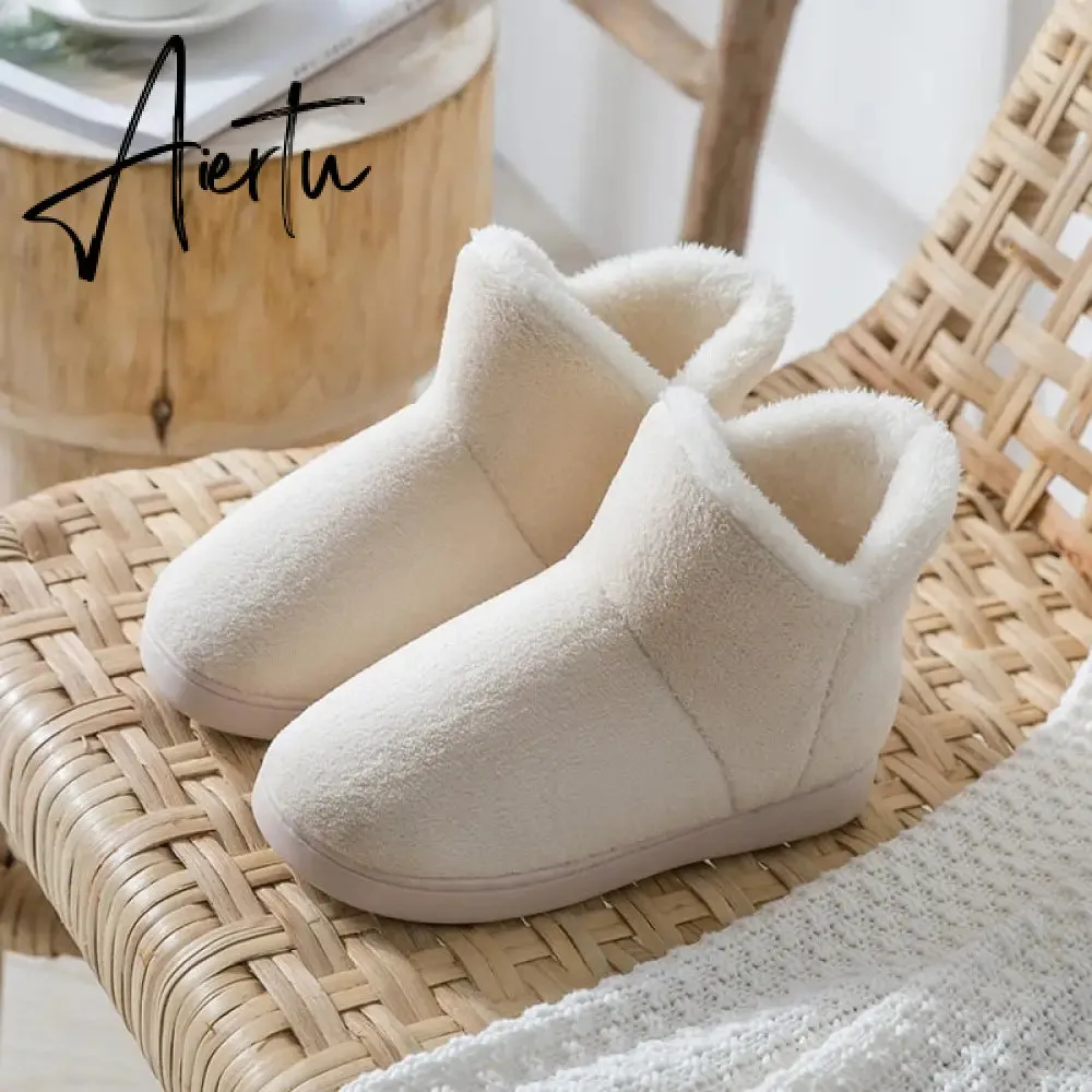 Aiertu Women Winter Slippers Warm Plush Slip-on Couples Home Floor Shoes Anti-slip Comfortable Flats Female Warm Faux Fur Slippers