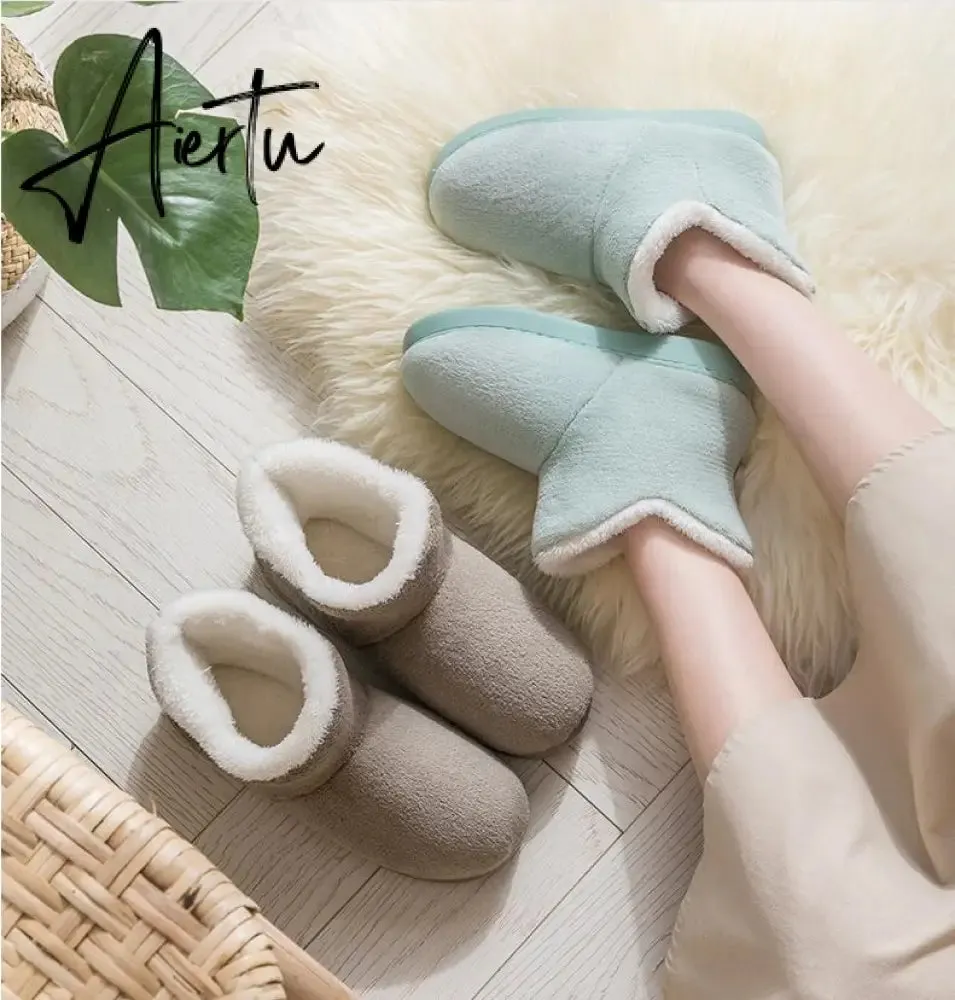 Aiertu Women Winter Slippers Warm Plush Slip-on Couples Home Floor Shoes Anti-slip Comfortable Flats Female Warm Faux Fur Slippers