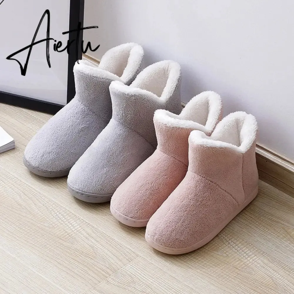 Aiertu Women Winter Slippers Warm Plush Slip-on Couples Home Floor Shoes Anti-slip Comfortable Flats Female Warm Faux Fur Slippers