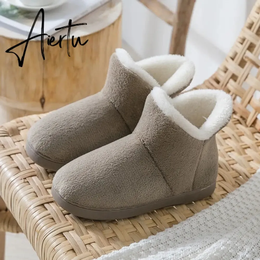 Aiertu Women Winter Slippers Warm Plush Slip-on Couples Home Floor Shoes Anti-slip Comfortable Flats Female Warm Faux Fur Slippers