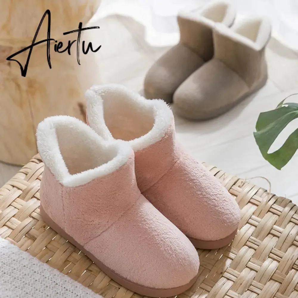 Aiertu Women Winter Slippers Warm Plush Slip-on Couples Home Floor Shoes Anti-slip Comfortable Flats Female Warm Faux Fur Slippers