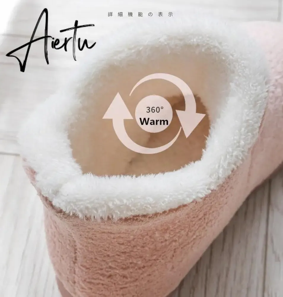 Aiertu Women Winter Slippers Warm Plush Slip-on Couples Home Floor Shoes Anti-slip Comfortable Flats Female Warm Faux Fur Slippers