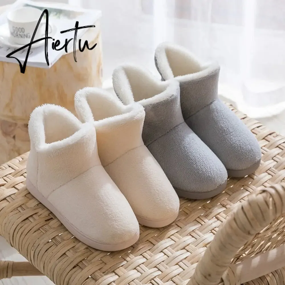 Aiertu Women Winter Slippers Warm Plush Slip-on Couples Home Floor Shoes Anti-slip Comfortable Flats Female Warm Faux Fur Slippers