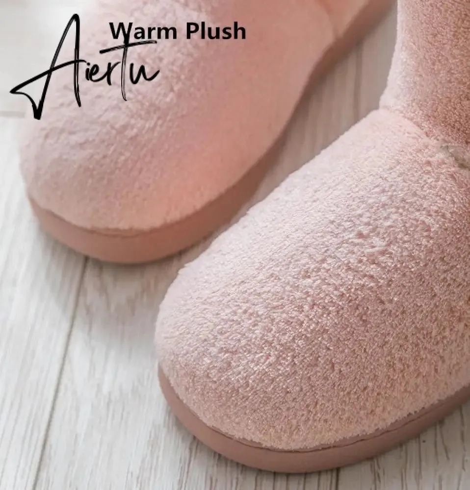 Aiertu Women Winter Slippers Warm Plush Slip-on Couples Home Floor Shoes Anti-slip Comfortable Flats Female Warm Faux Fur Slippers