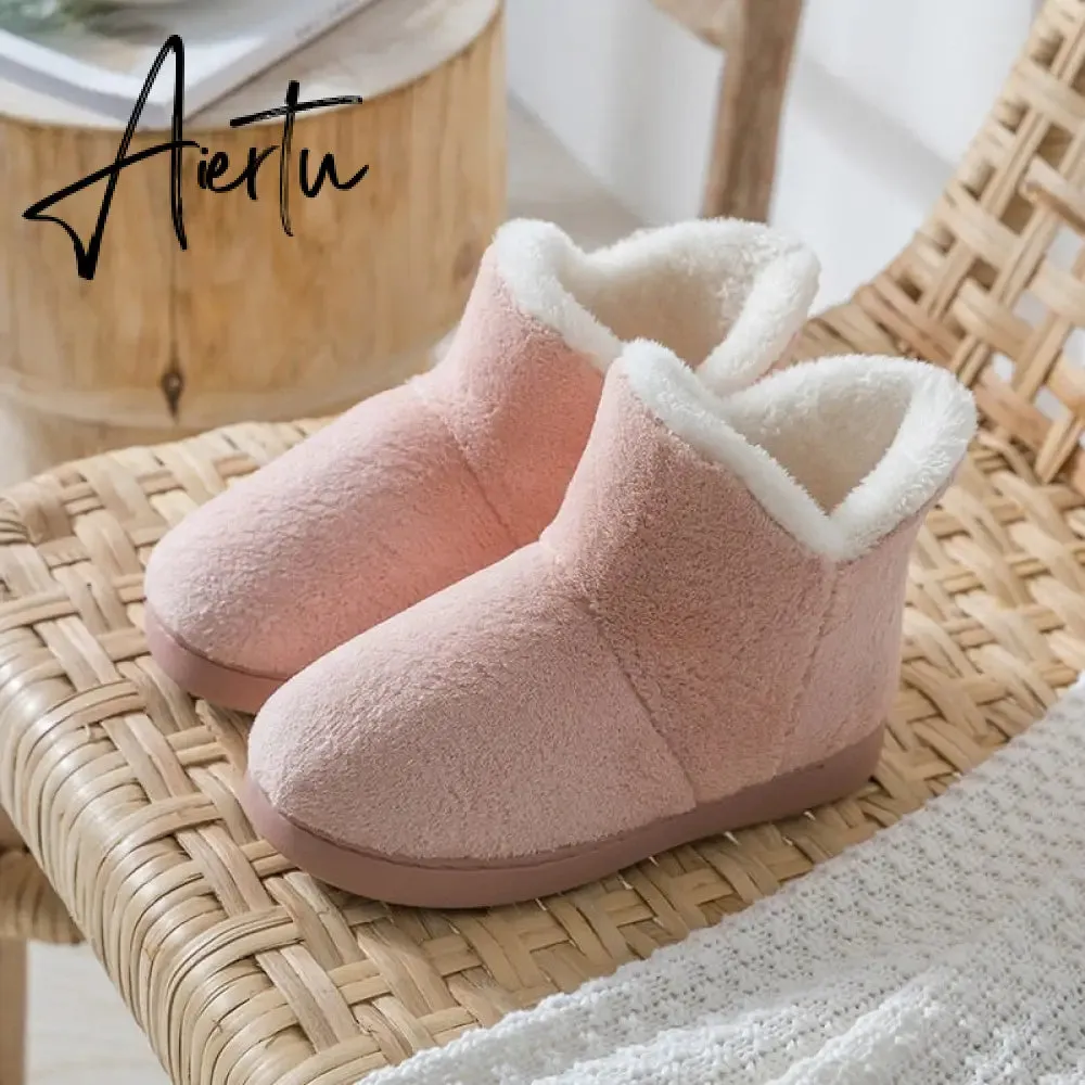 Aiertu Women Winter Slippers Warm Plush Slip-on Couples Home Floor Shoes Anti-slip Comfortable Flats Female Warm Faux Fur Slippers