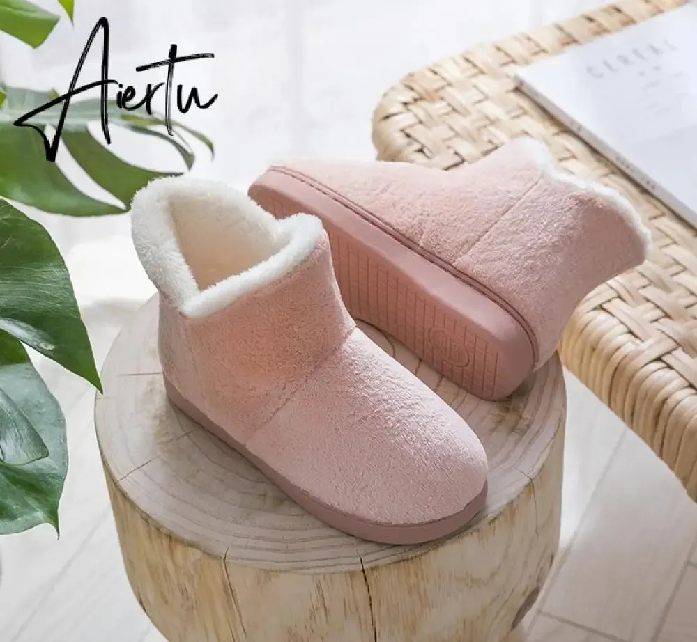 Aiertu Women Winter Slippers Warm Plush Slip-on Couples Home Floor Shoes Anti-slip Comfortable Flats Female Warm Faux Fur Slippers