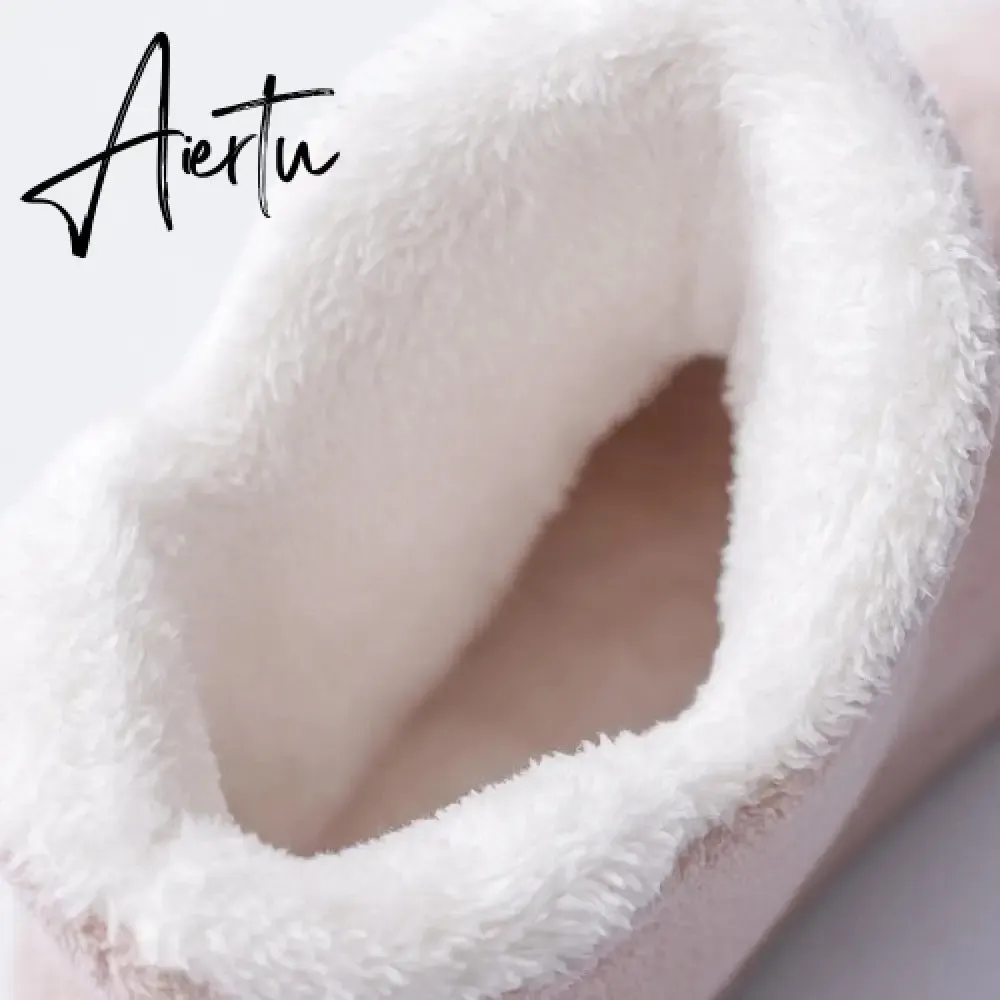 Aiertu Women Winter Slippers Warm Plush Slip-on Couples Home Floor Shoes Anti-slip Comfortable Flats Female Warm Faux Fur Slippers