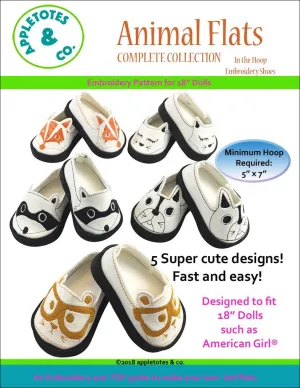 Animal Flats Collection ITH Embroidery Patterns for 18 Inch Dolls