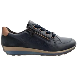 Ara Women's Ollie Zip Up Sneaker Navy / Nuts Calf Leather / Suede / Space