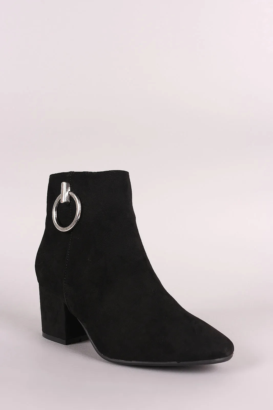 Bamboo Hoop Ornament Suede Chunky Heeled Booties