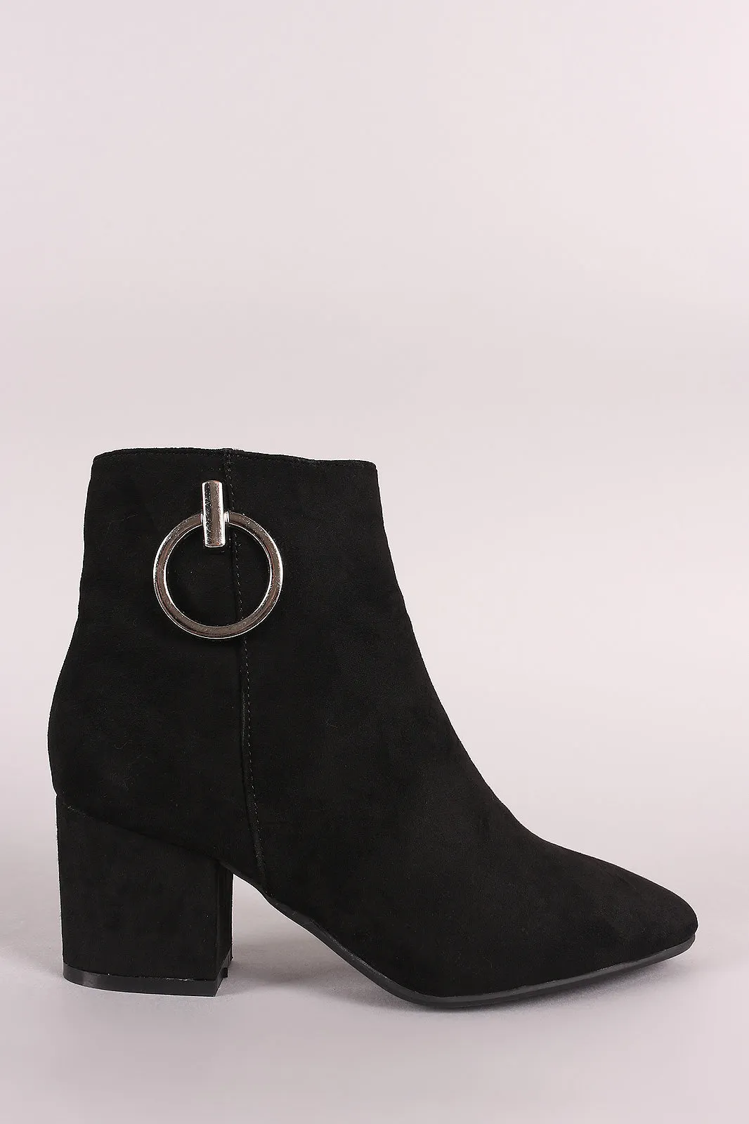 Bamboo Hoop Ornament Suede Chunky Heeled Booties