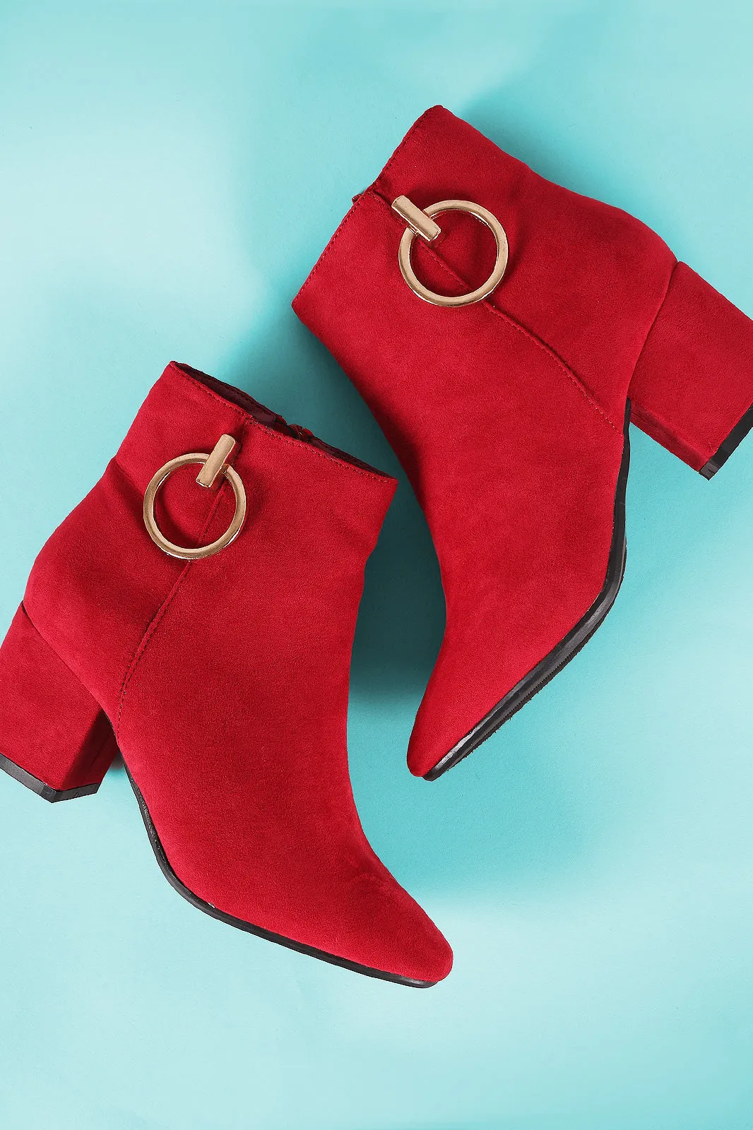 Bamboo Hoop Ornament Suede Chunky Heeled Booties