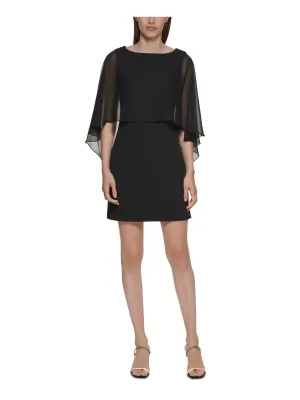 CALVIN KLEIN Womens Black Zippered Darted Round Neck Short Cocktail Shift Dress