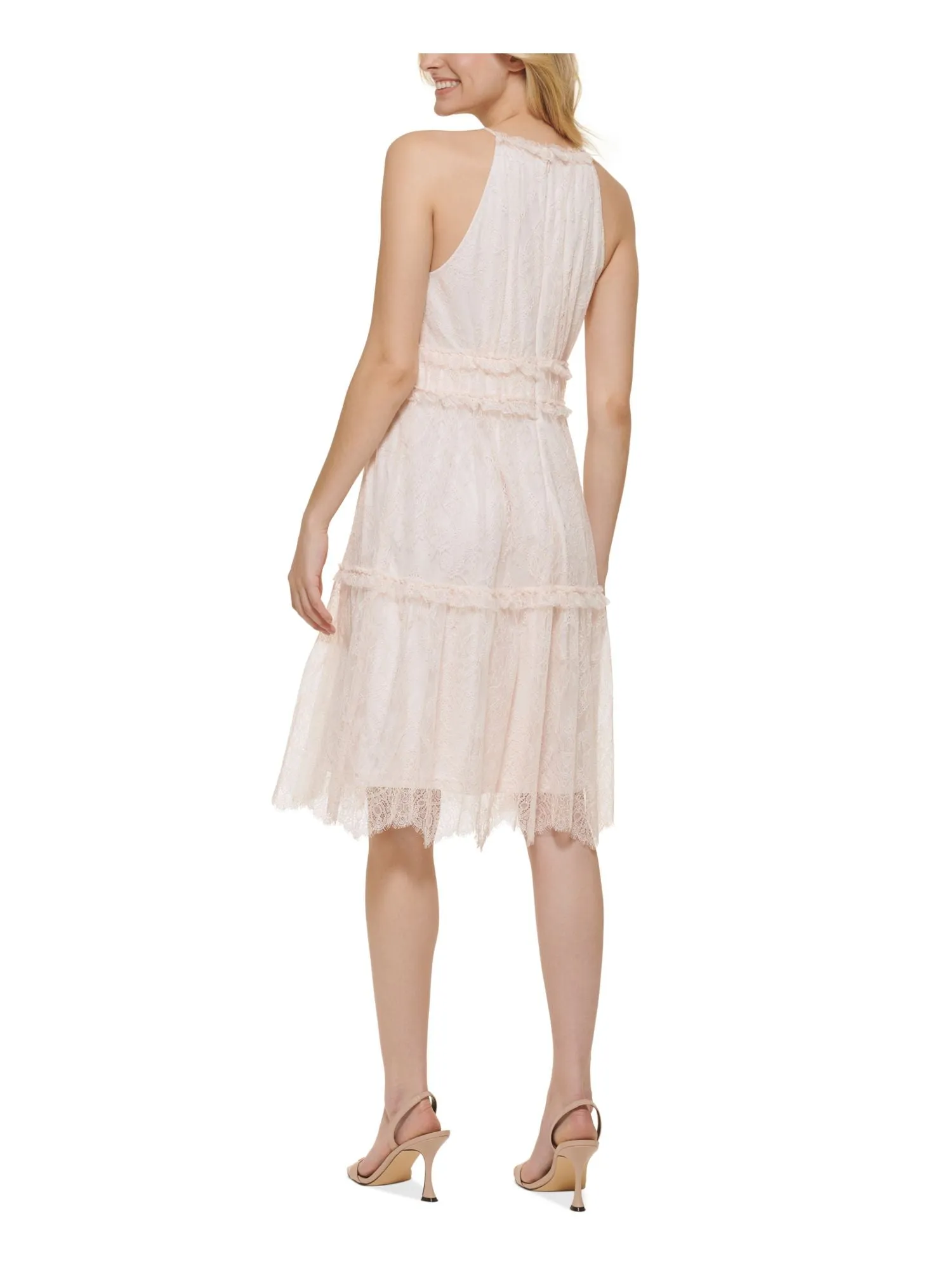 CALVIN KLEIN Womens Ruffled Sleeveless Halter Above The Knee Party Fit   Flare Dress