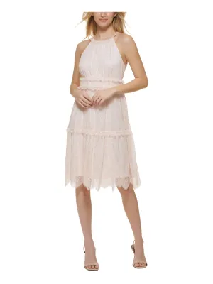 CALVIN KLEIN Womens Ruffled Sleeveless Halter Above The Knee Party Fit   Flare Dress