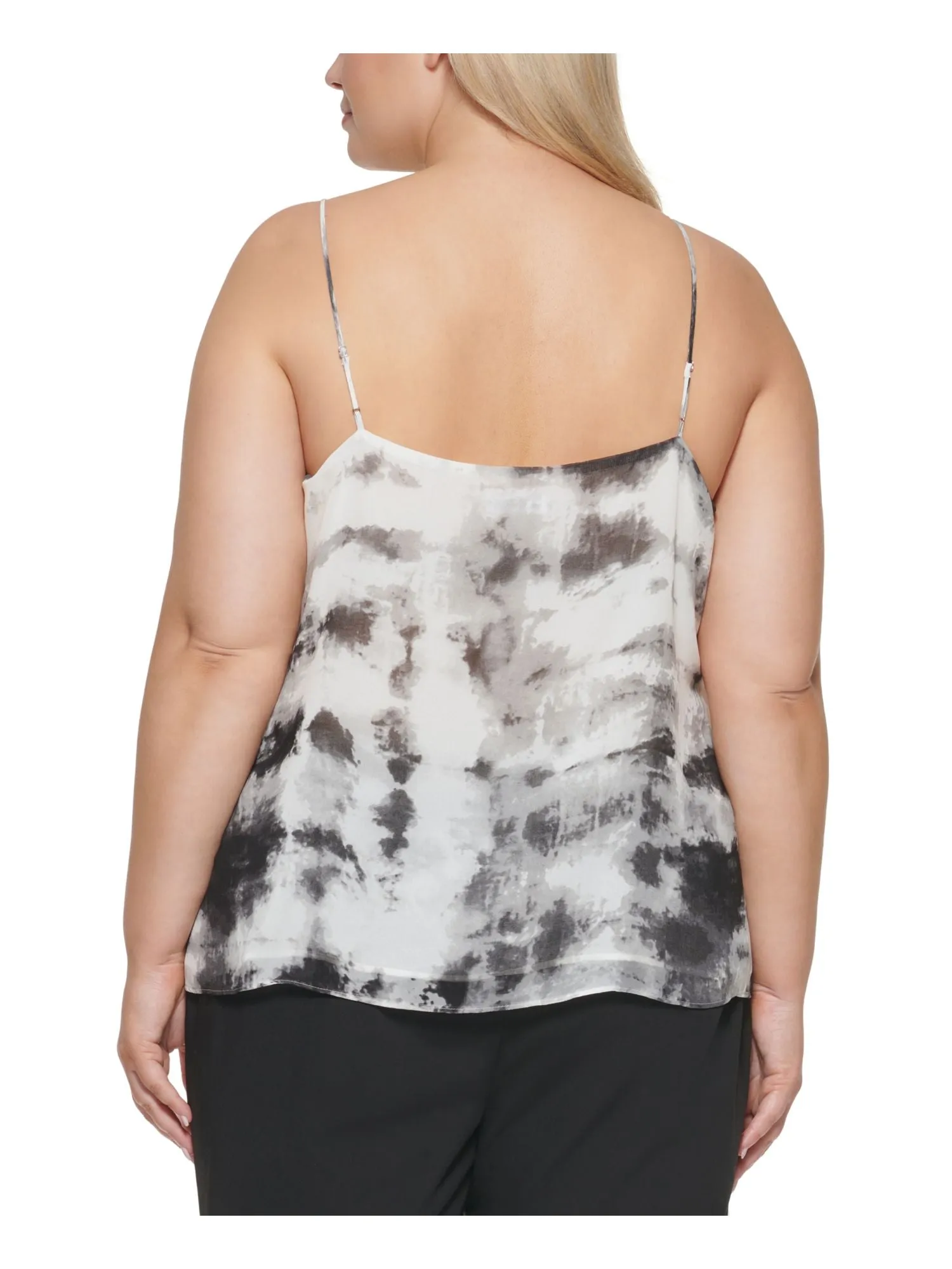 CALVIN KLEIN Womens Ruffled Tie Dye Spaghetti Strap V Neck Cami Top