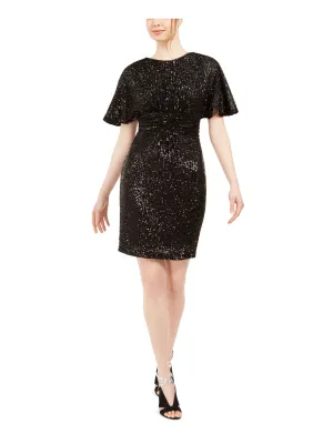 CALVIN KLEIN Womens Sequined Bell Sleeve Crew Neck Above The Knee Party Sheath Dress