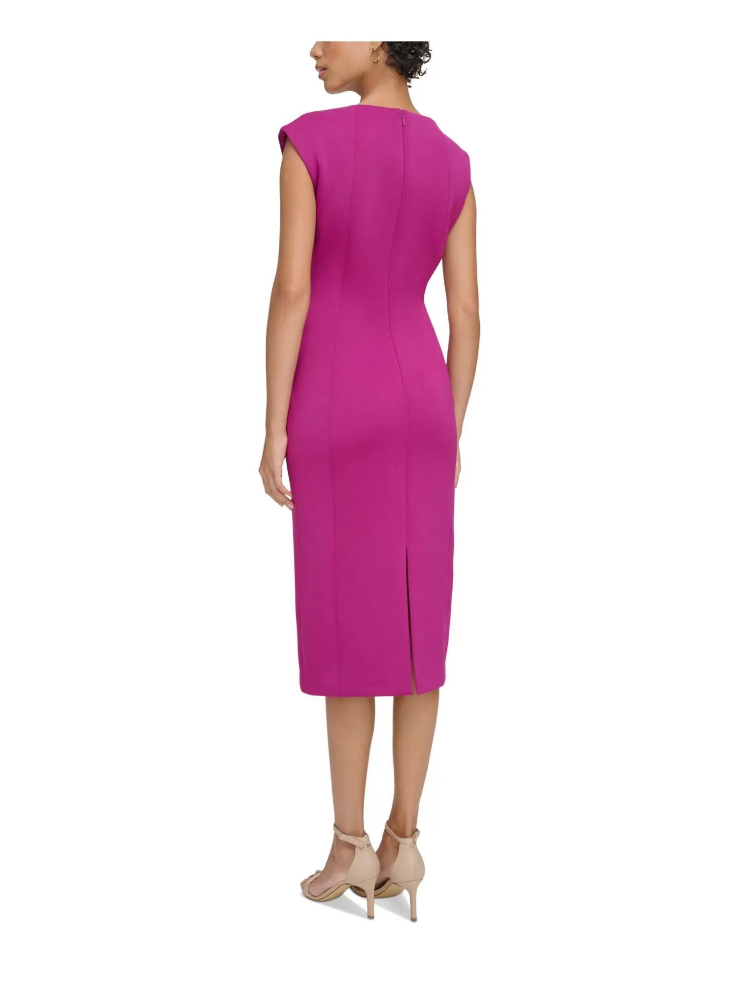 CALVIN KLEIN Womens Zippered Cap Sleeve Sweetheart Neckline Midi Party Sheath Dress