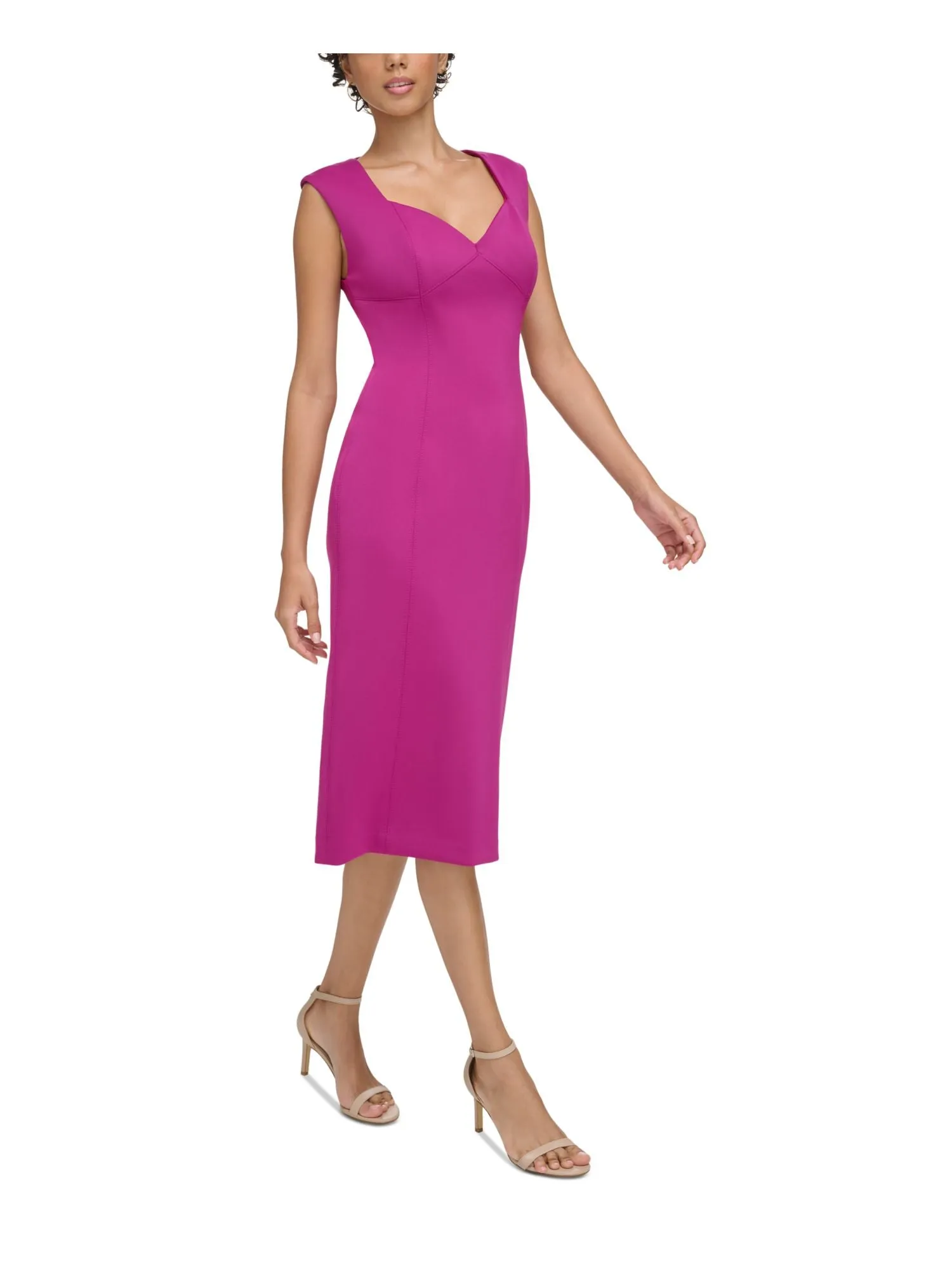 CALVIN KLEIN Womens Zippered Cap Sleeve Sweetheart Neckline Midi Party Sheath Dress