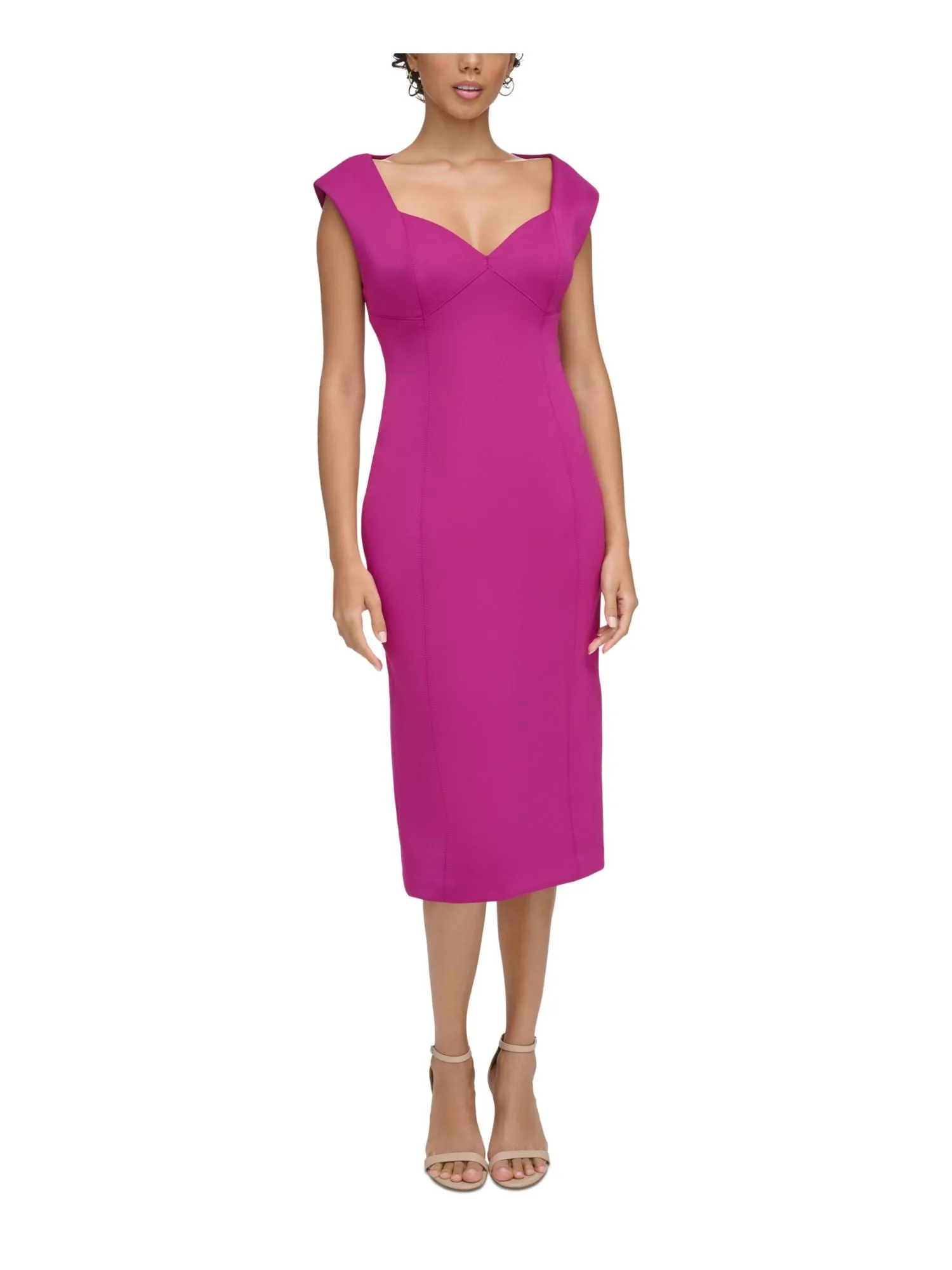 CALVIN KLEIN Womens Zippered Cap Sleeve Sweetheart Neckline Midi Party Sheath Dress