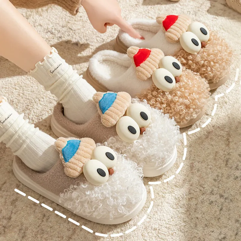 Cartoon Bearded Santa Claus Slippers Home Warm Non-slip Plush   Cotton Shoes Christmas Couple Floor Bedroom Slipper Women Men