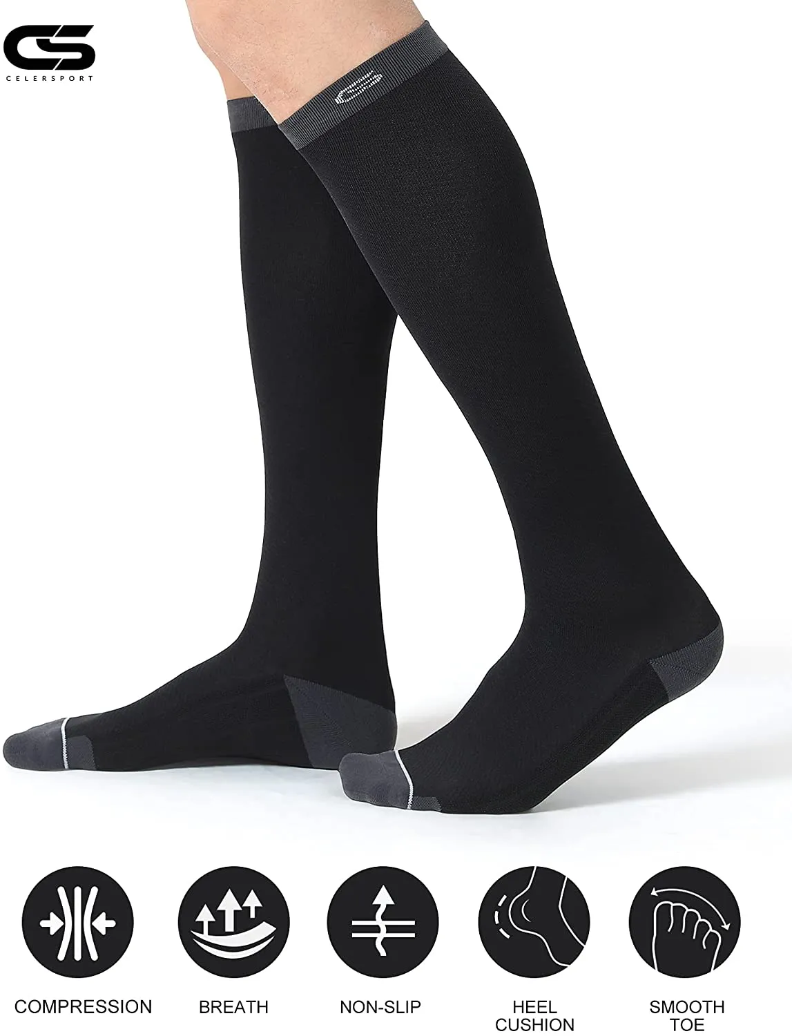 CELERSPORT 3 Pairs Compression Socks 20-30mmHg for Men and Women Nursing Socks