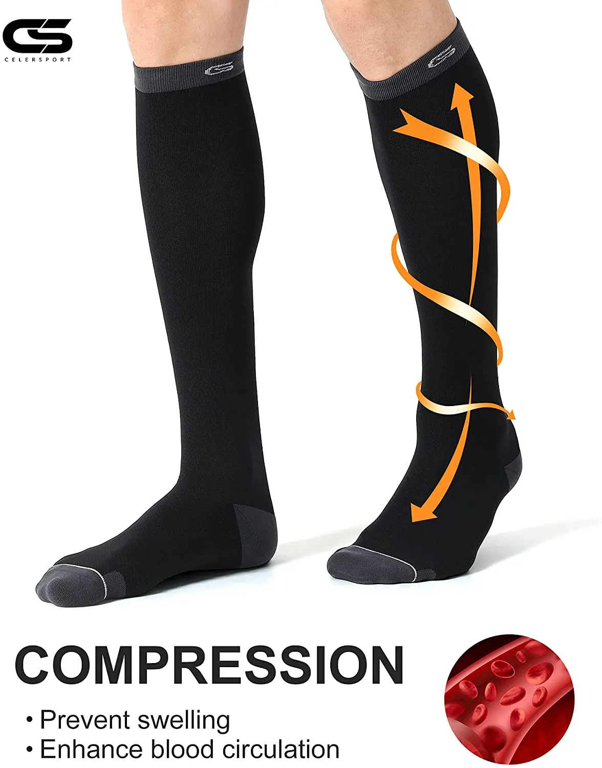 CELERSPORT 3 Pairs Compression Socks 20-30mmHg for Men and Women Nursing Socks