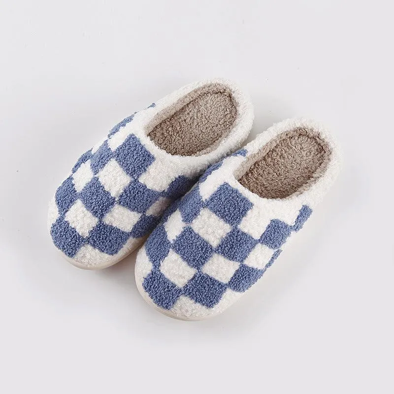 Comfortable Home Chessboard Grid Warm Winter Cotton Slippers