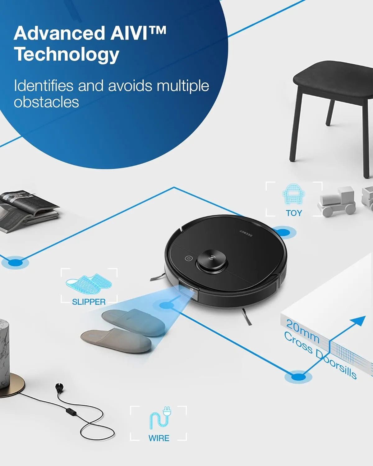 Ecovacs DEEBOT OZMO T8 AIVI Vacuum Cleaner, Robotic Vacumm and Mop in One-Go, Precise Laser Mapping Smart AI Object Recognition, On-Demand Live Video, Powerful Custom Clean, 180min Runtime, Black