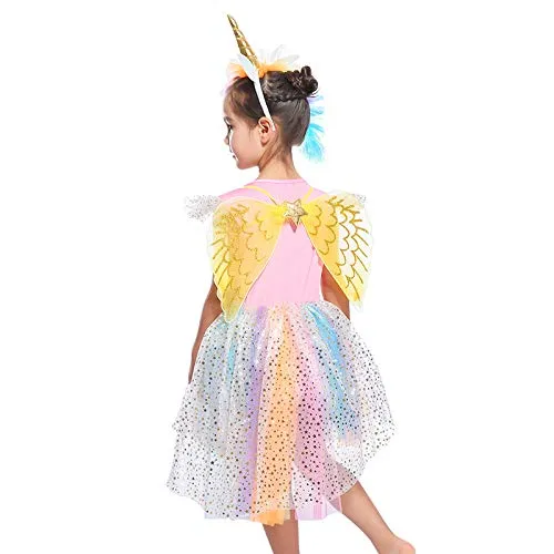 Fancydresswale Unicorn Dress with Wings,Headband Princess Costume Birthday Party Outfit Tutu