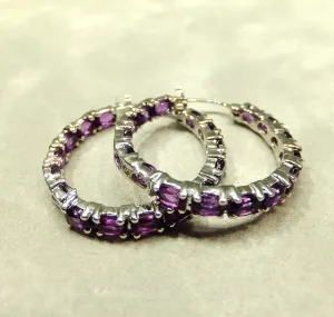 Genuine Amethyst Hoop Earrings