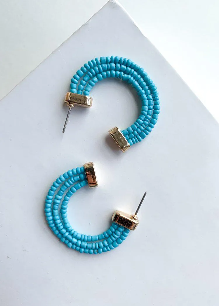 Guadeloupe Turquoise Beaded Hoop Earrings-***FINAL SALE***