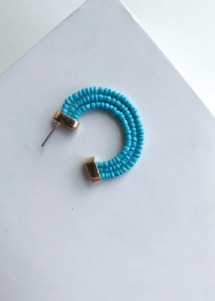 Guadeloupe Turquoise Beaded Hoop Earrings-***FINAL SALE***